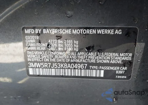 2019 BMW 330Xi from USA, damaged, VIN 3MW5R7J53K8A04967